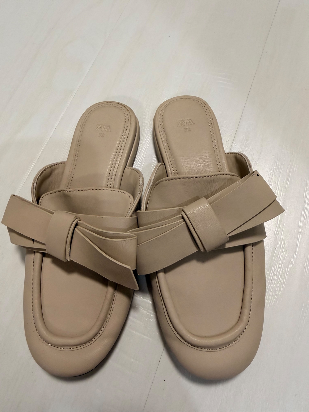 Zara Taupe Bow Slide Mules